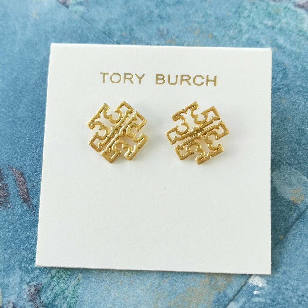 Tory Burch Britten Logo Gold Stud Earrings